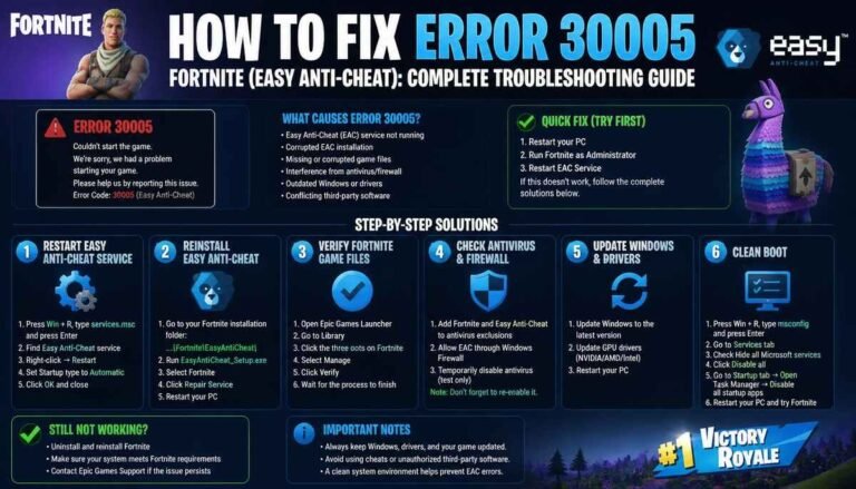 How to Fix Error 30005 Fortnite (Easy Anti-Cheat): Complete Troubleshooting Guide