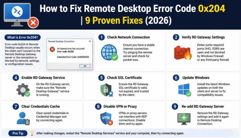 How to Fix Remote Desktop Error Code 0x204 | 9 Proven Fixes (2026)