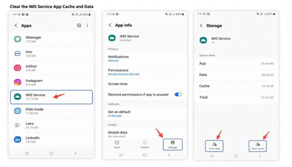 Clear the IMS Service App Cache and Data